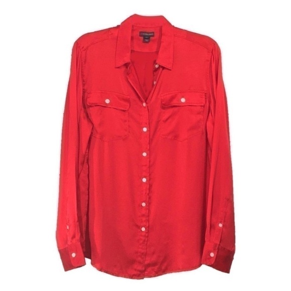 J.Crew Red Tall Blythe Silk Button Up Blouse - Picture 1 of 7